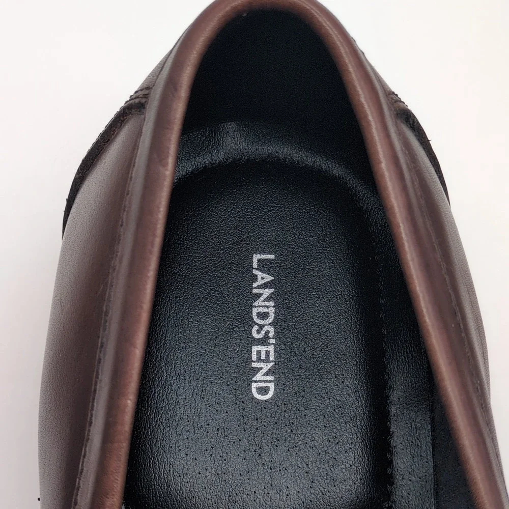 Lands End Shoes Mens Brown 9.5 Leather Dress Loafers Slip On Professional 488823